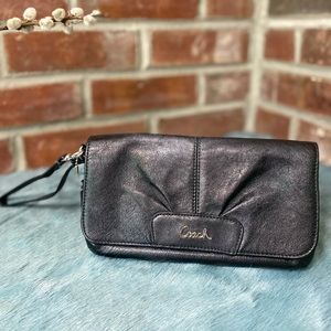 Black Genuine Leather Coach Wristlet